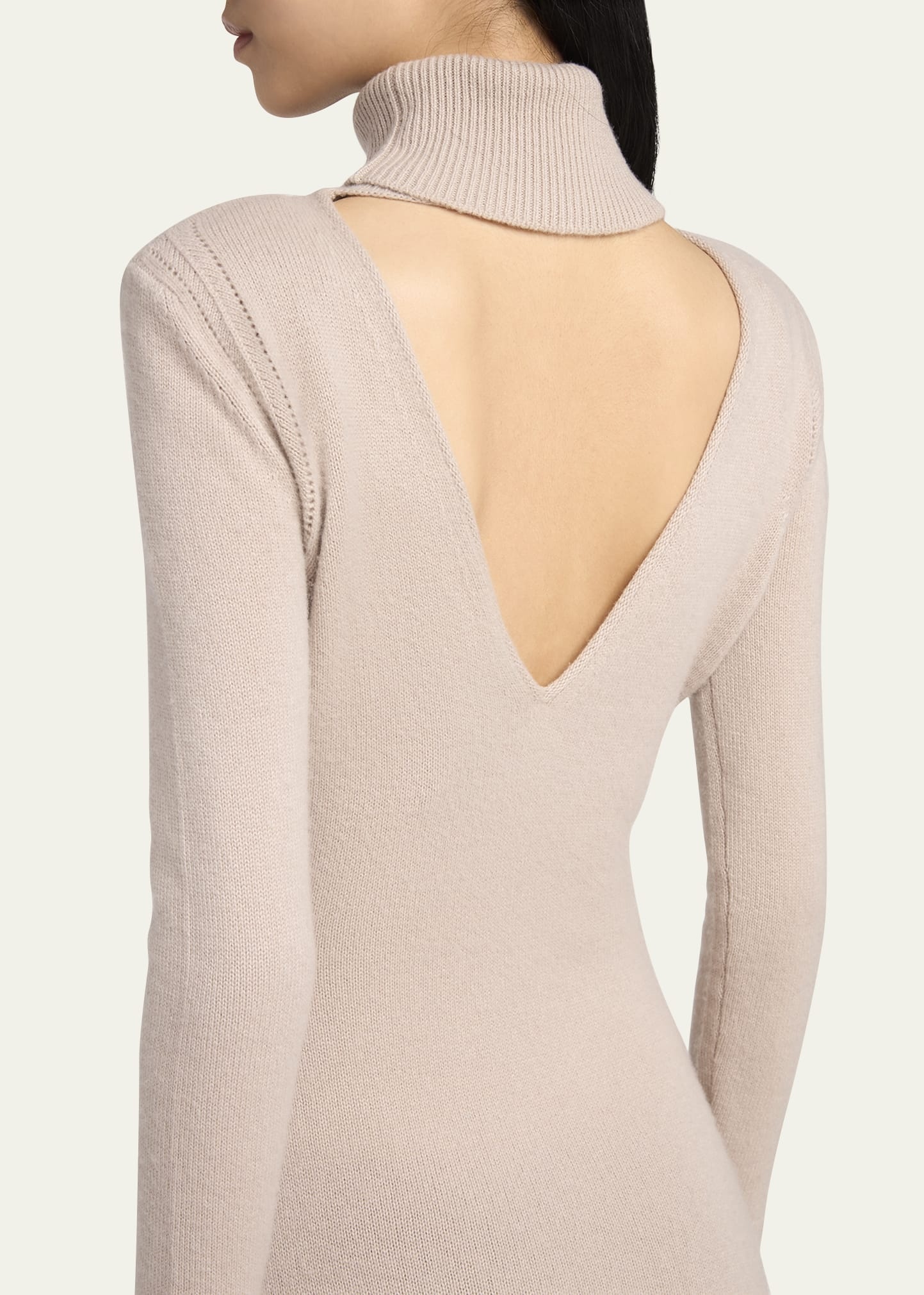 Turtleneck Backless Soft Cashmere Maxi Dress - 5