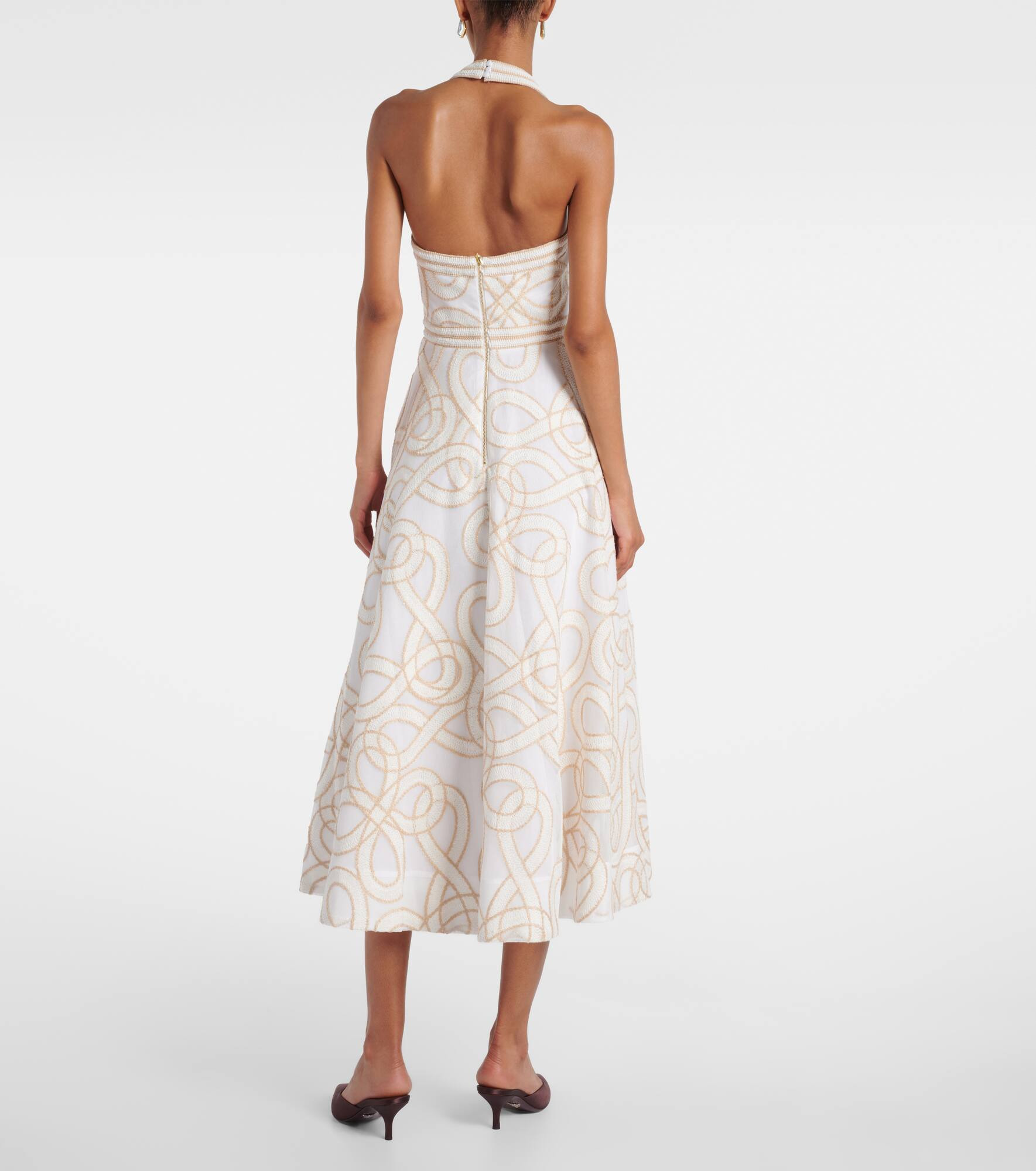 Irena embroidered halterneck midi dress - 3