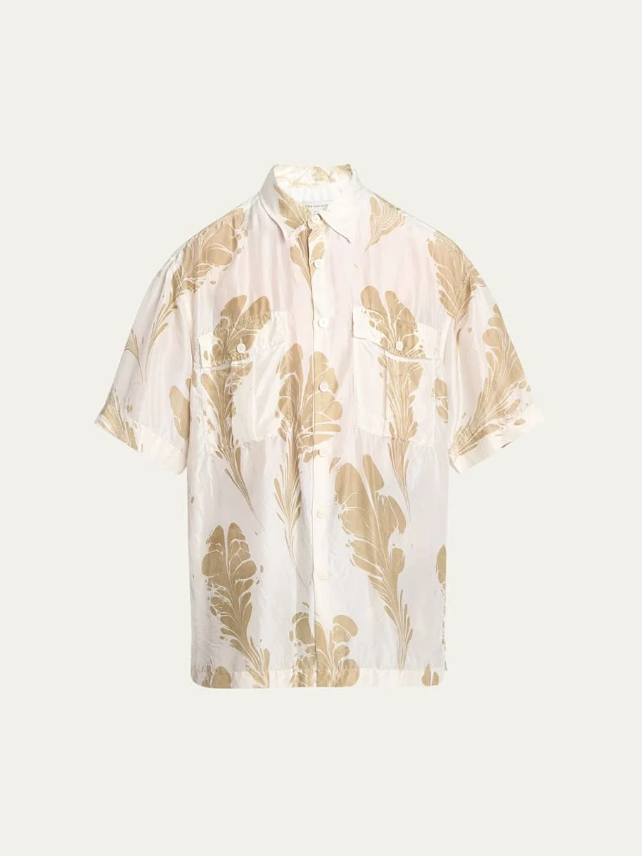 Men's Fern-Print Silk Sport Shirt - 1