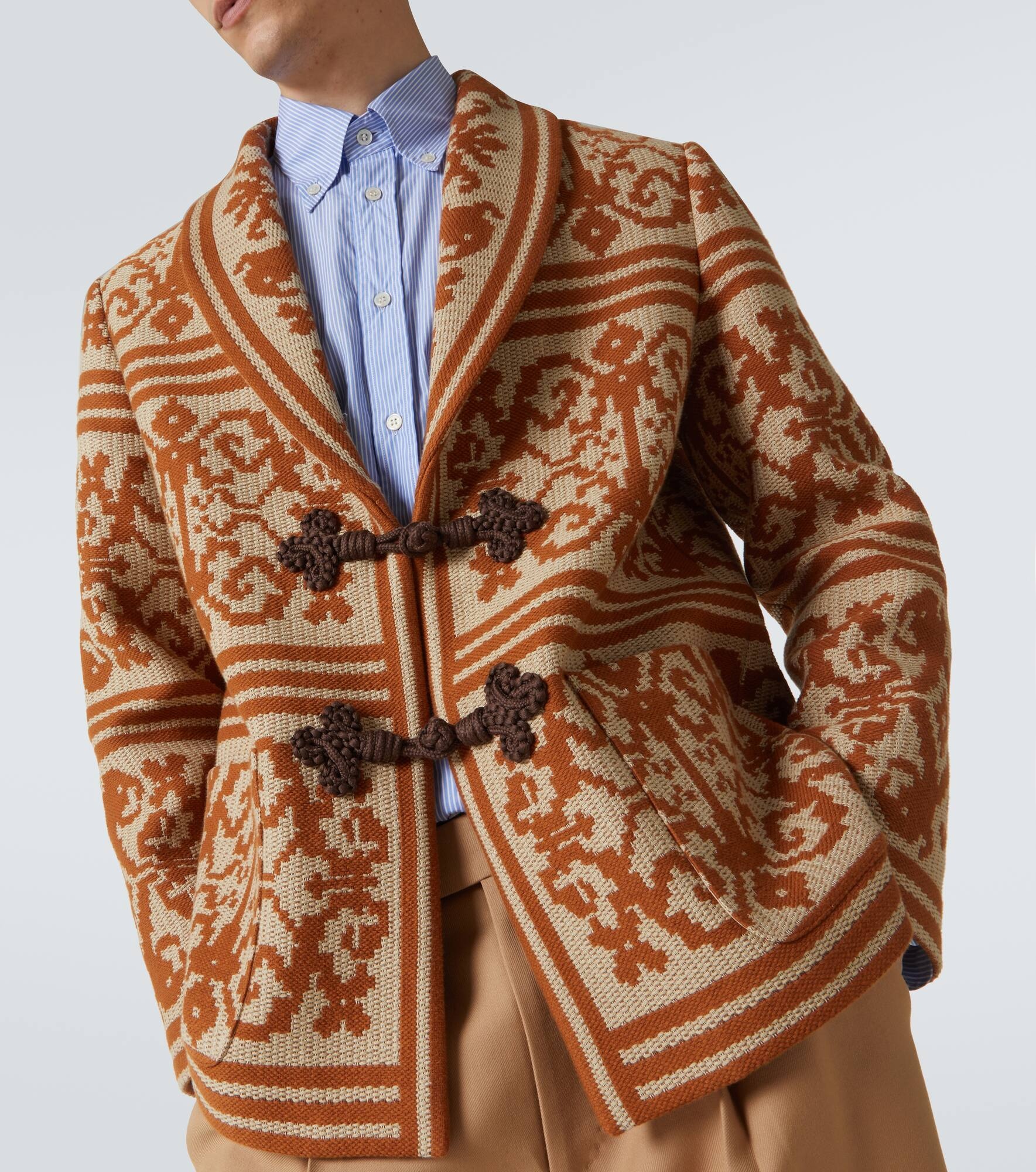 Cotton and linen jacquard cardigan - 5