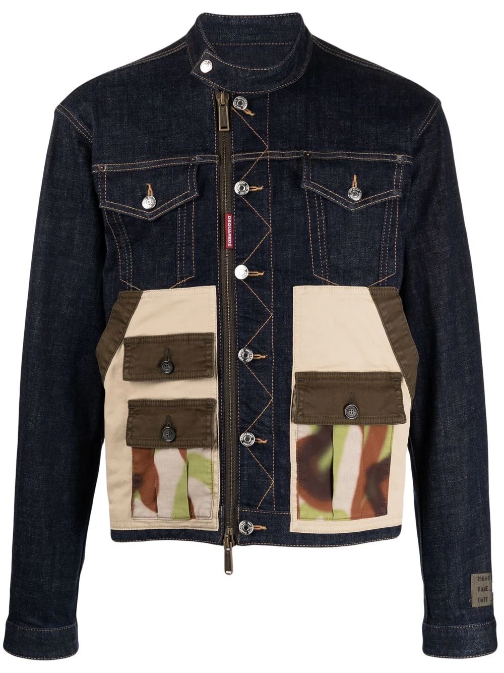 patchwork denim biker jacket - 1