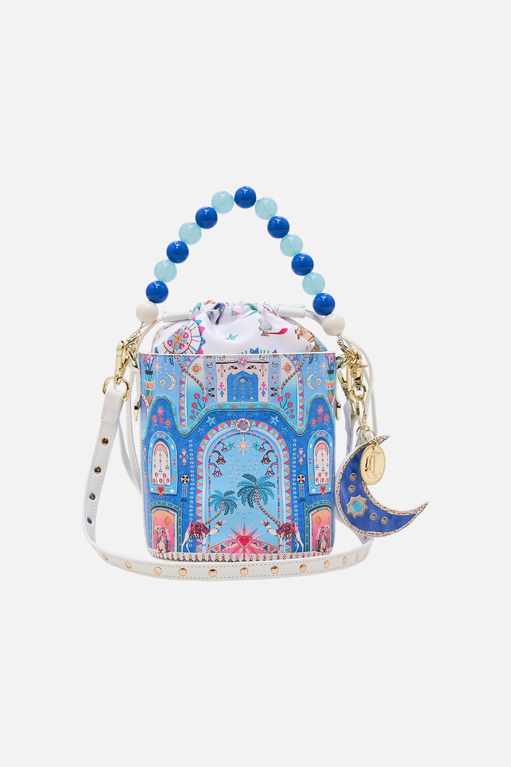 DRAWSTRING BUCKET BAG WITH BEADED HANDLE - 4