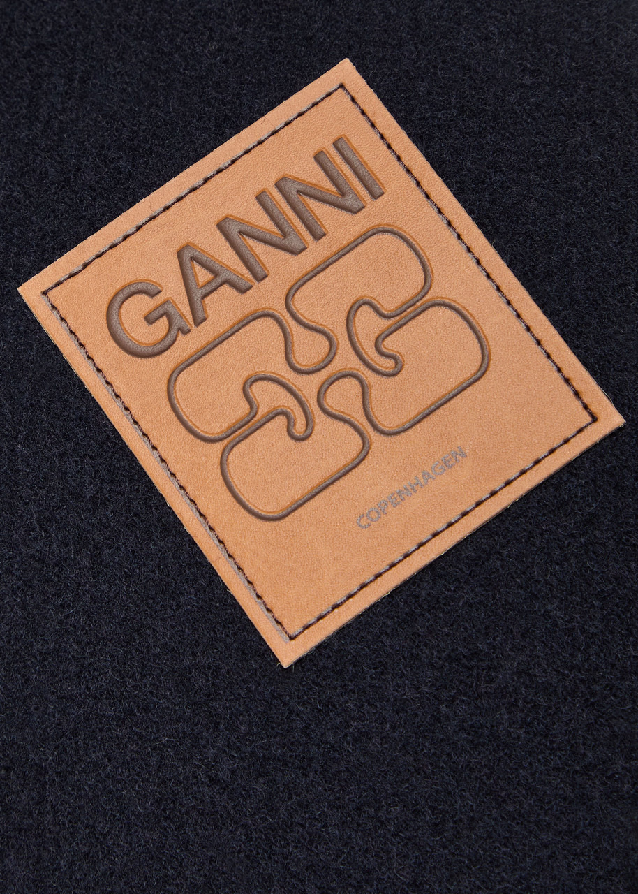 Ganni Designer-appliqué Fringed Wool Scarf - 3