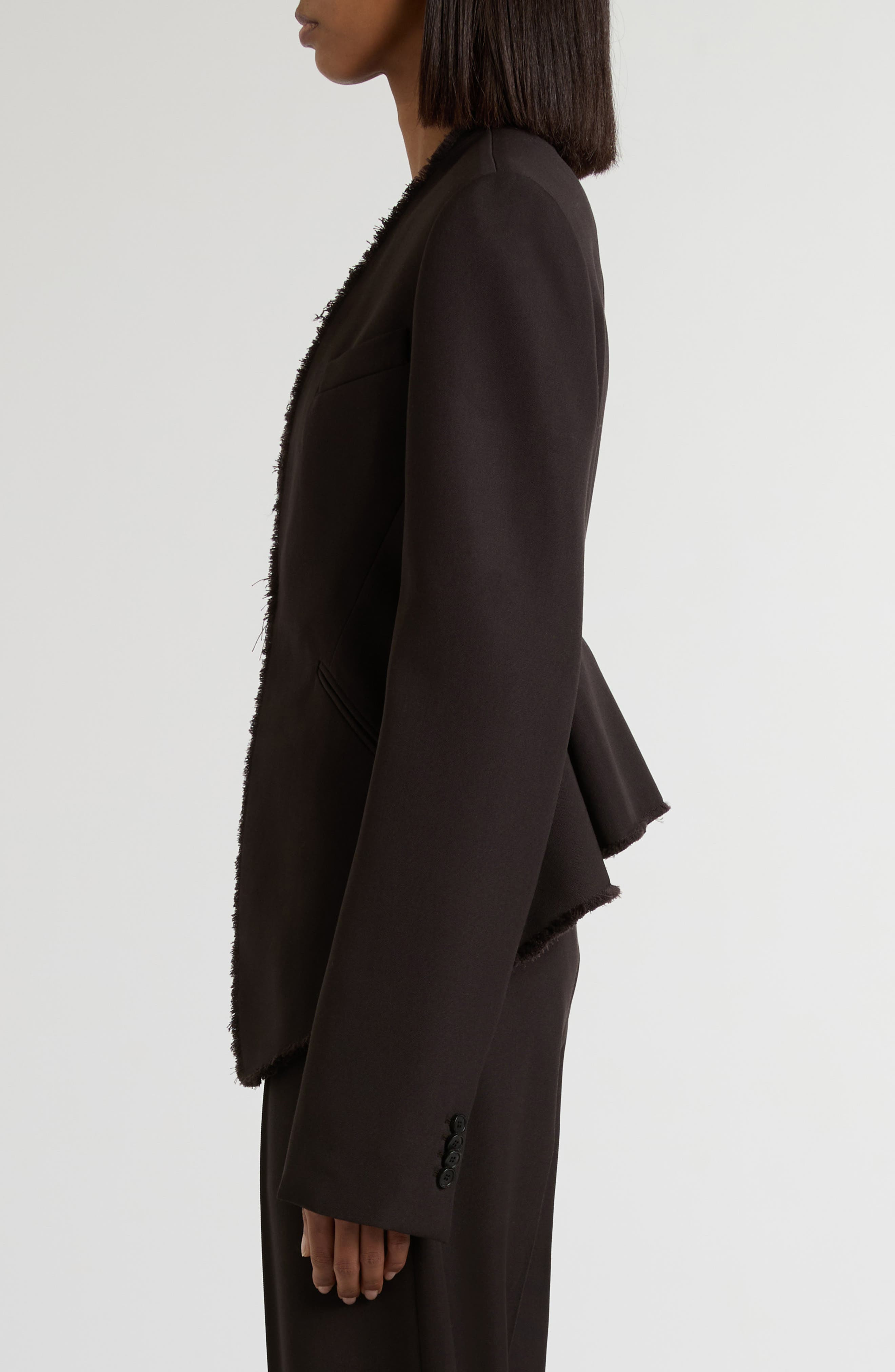 McQueen Raw Edge Wool Canvas Peplum Blazer in Dark Brown at Nordstrom - 4