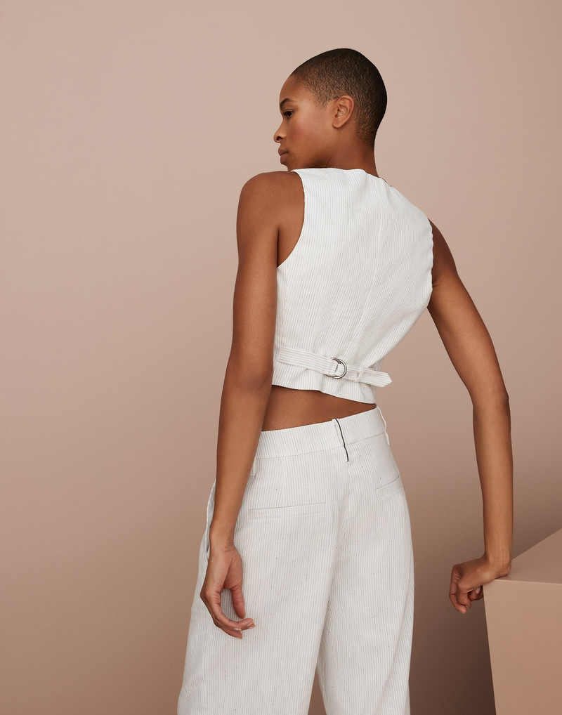 Brunello Cucinelli Striped comfort linen and cotton waistcoat with monili outlook