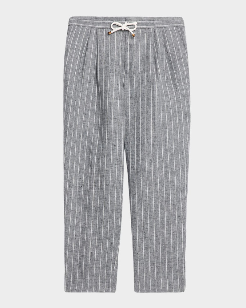 Men's Linen Pinstripe Pleated Drawstring Trousers 1
