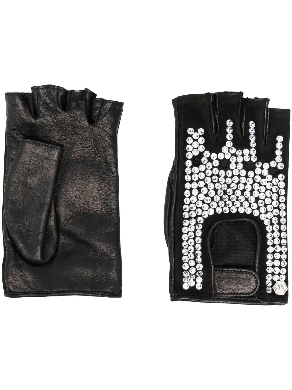 crystal-embellished leather gloves - 1