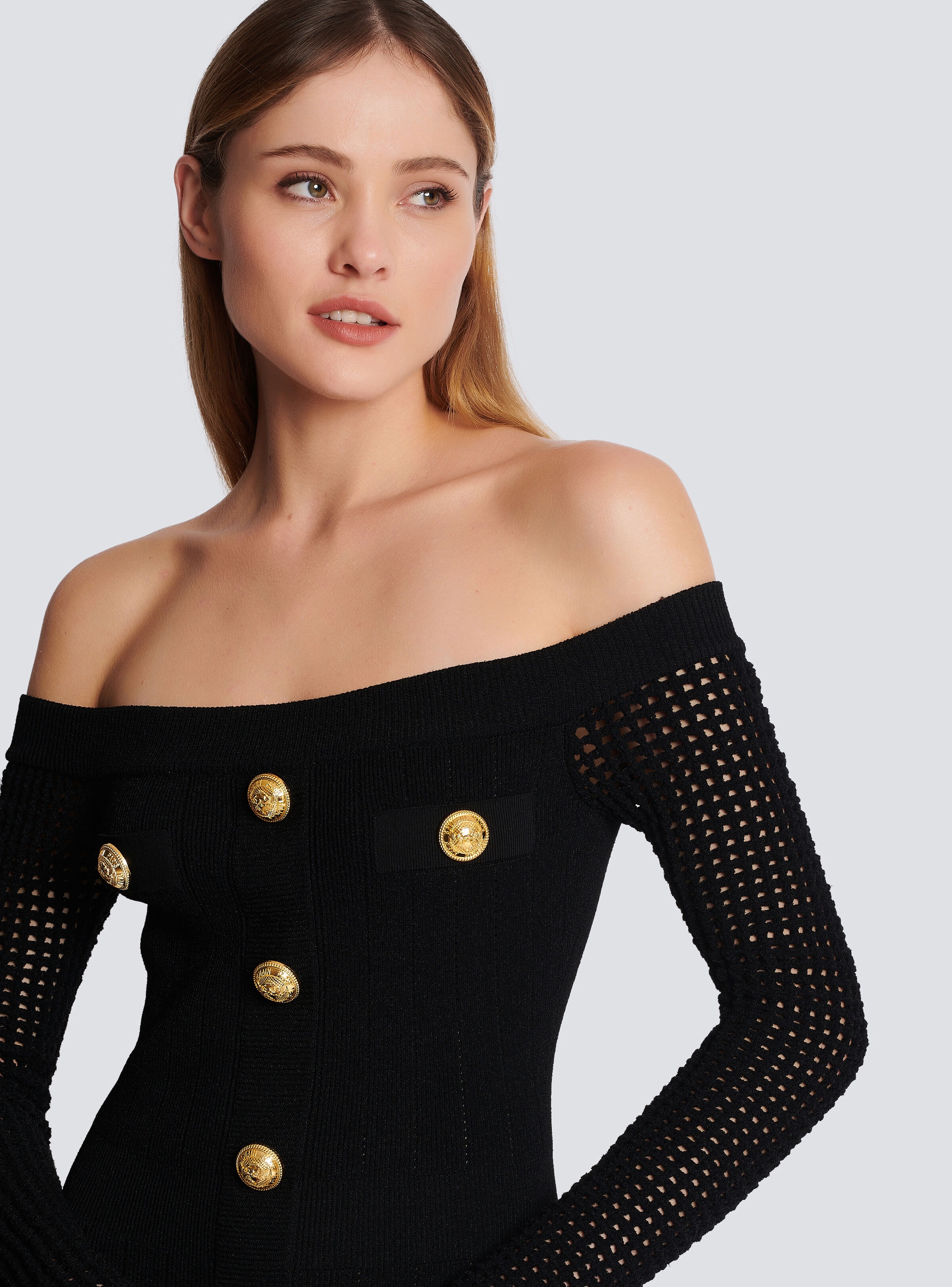 Off-the-shoulder mesh knit dress - 7