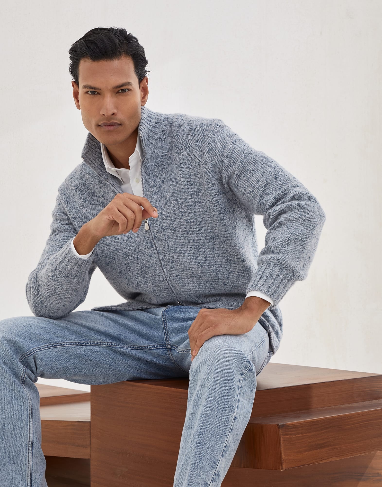 Flecked cashmere cardigan with zipper - 4