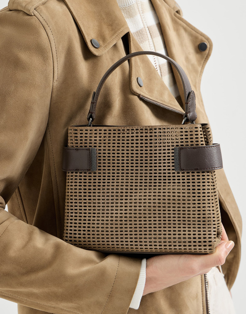 Essence small top-handle bag in sparkling leather net with monili 4