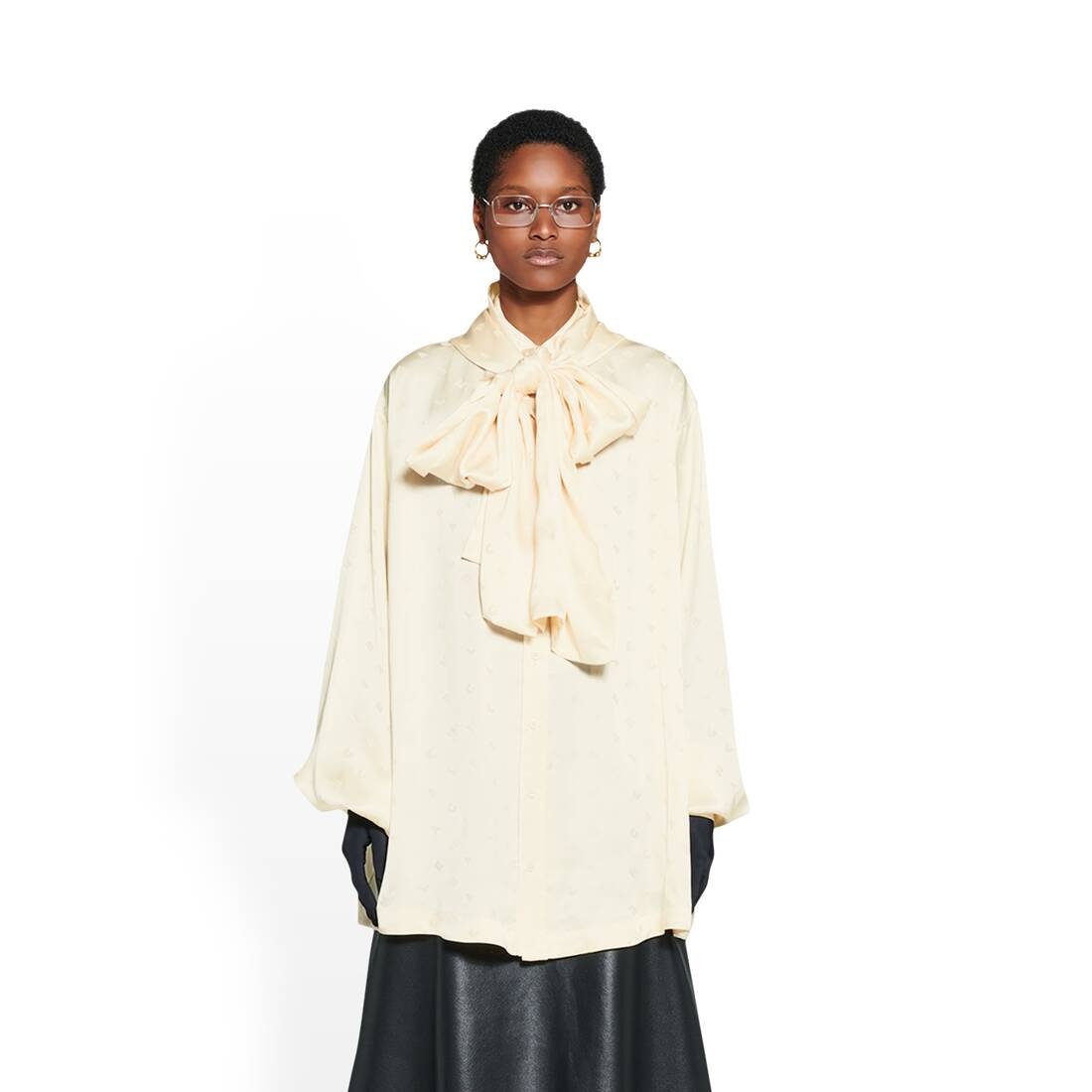 Women's Logo Letters All Over Hooded Blouse in Off White - 5