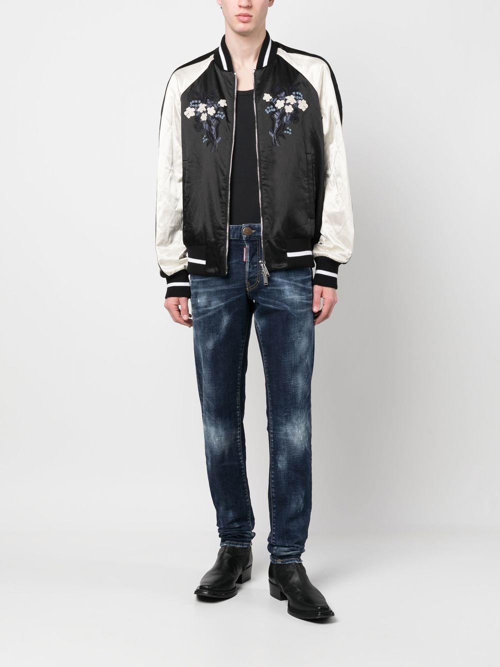 flag patch slim-fit jeans - 2