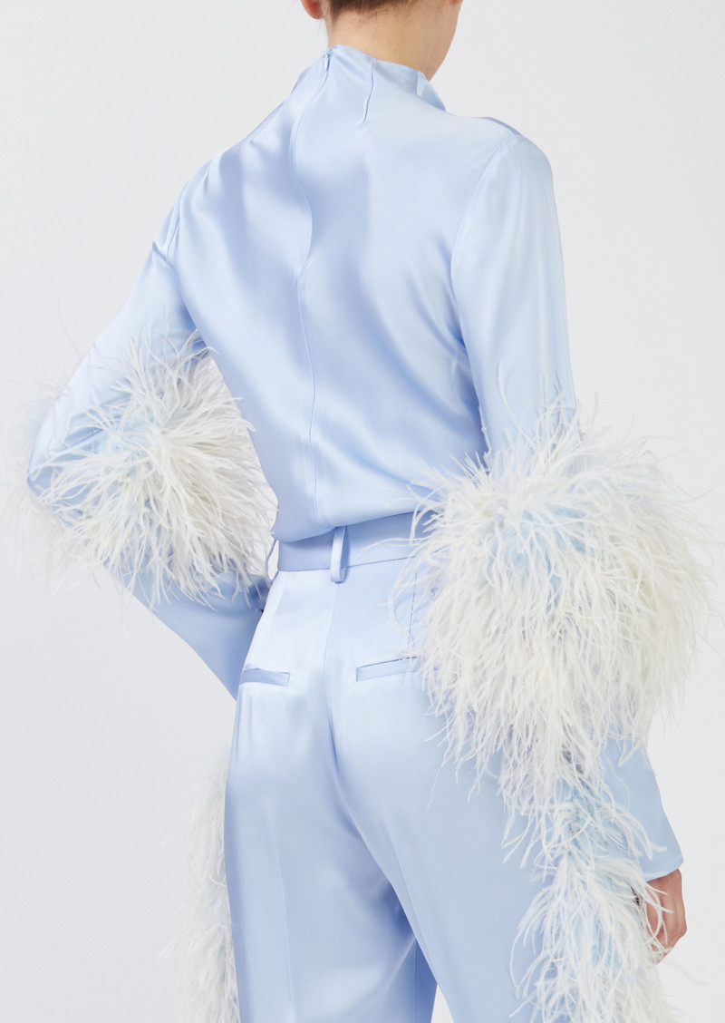 Satin Bias Mock Neck Top With Feathers 2