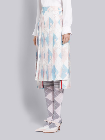 Thom Browne Light Blue and Pink Argyle Print Animal Icon Silk Pleated Skirt outlook