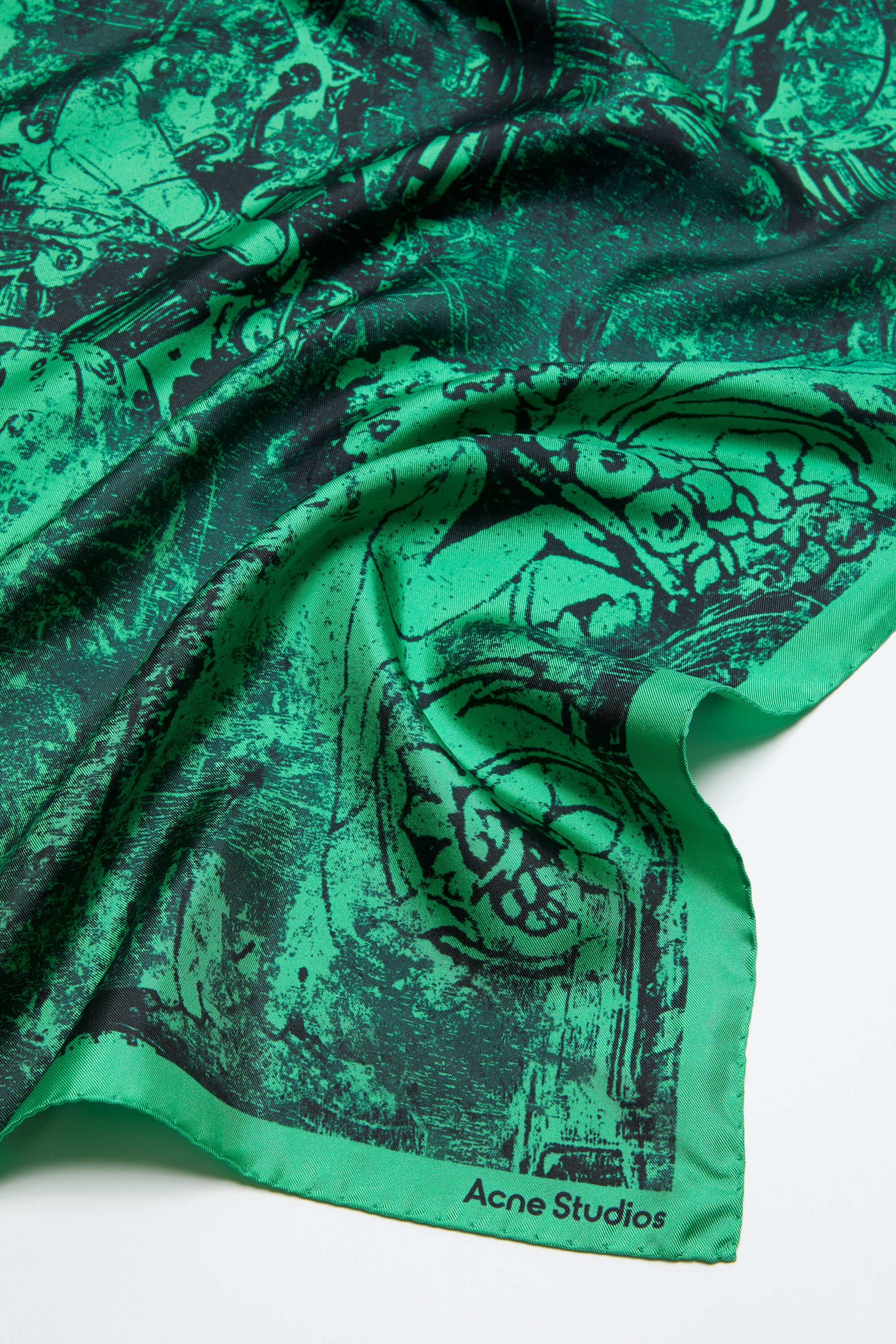 Printed silk scarf - Green/black - 3