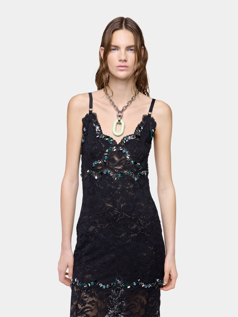 LONG DRESS IN BLACK HAND EMBROIDERED LACE 4