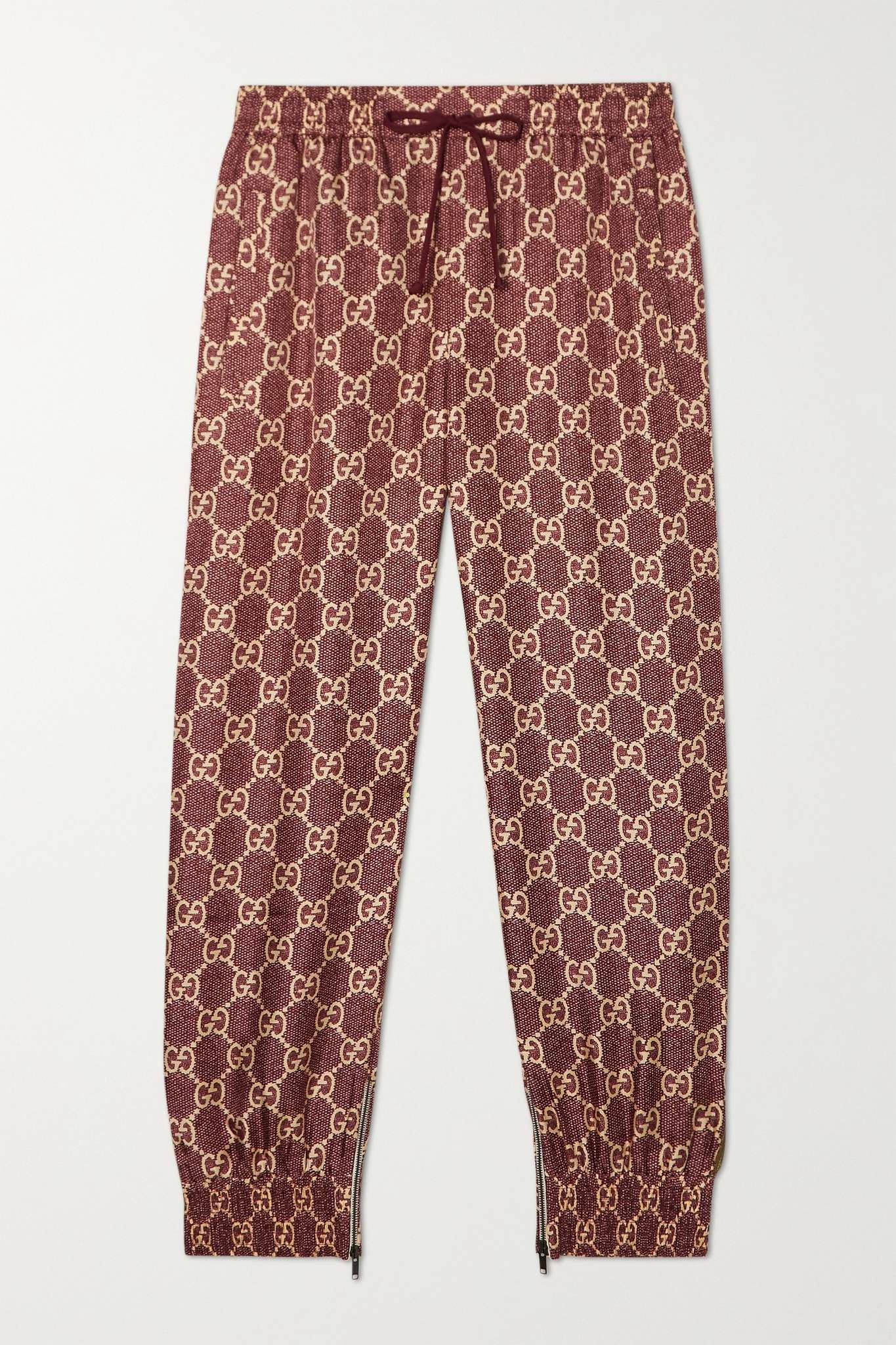 Lamé-trimmed silk-twill track pants - 1