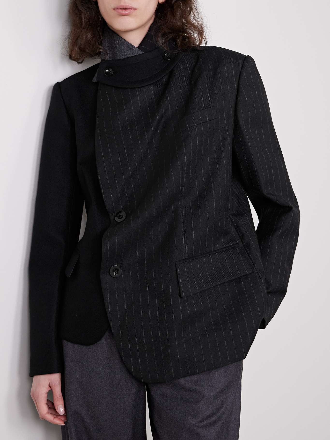 Paneled wool-felt and pinstriped wool-twill blazer - 6