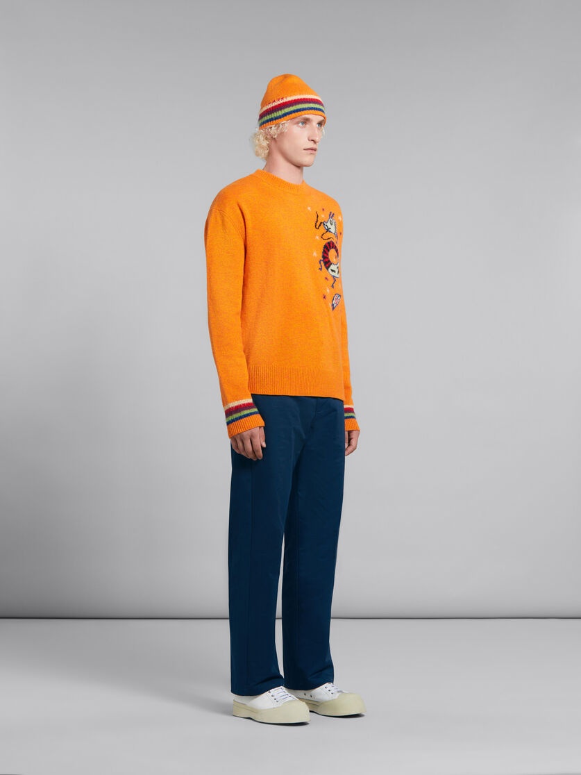 ORANGE WOOL JUMPER WITH JACQUARD DRAGON - 5