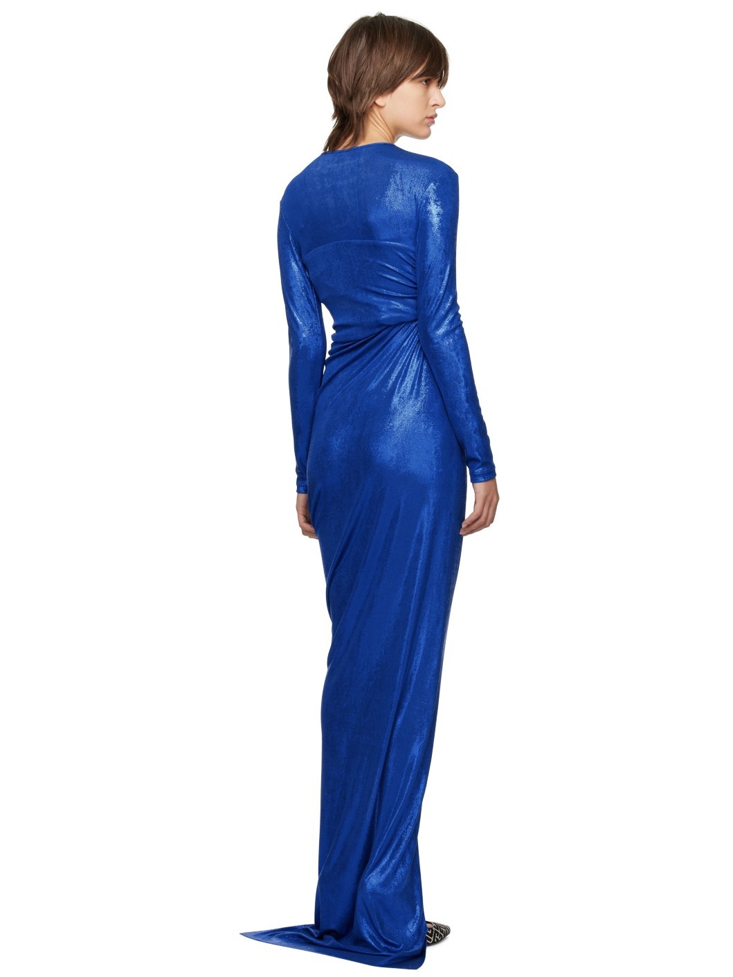 Blue Draped Maxi Dress - 3