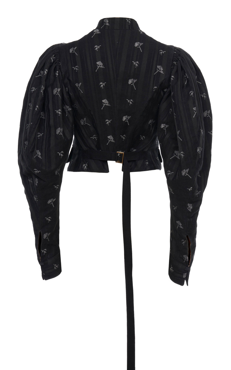 Chloé Puff-Sleeve Cotton-Silk Jacquard Cropped Jacket black outlook
