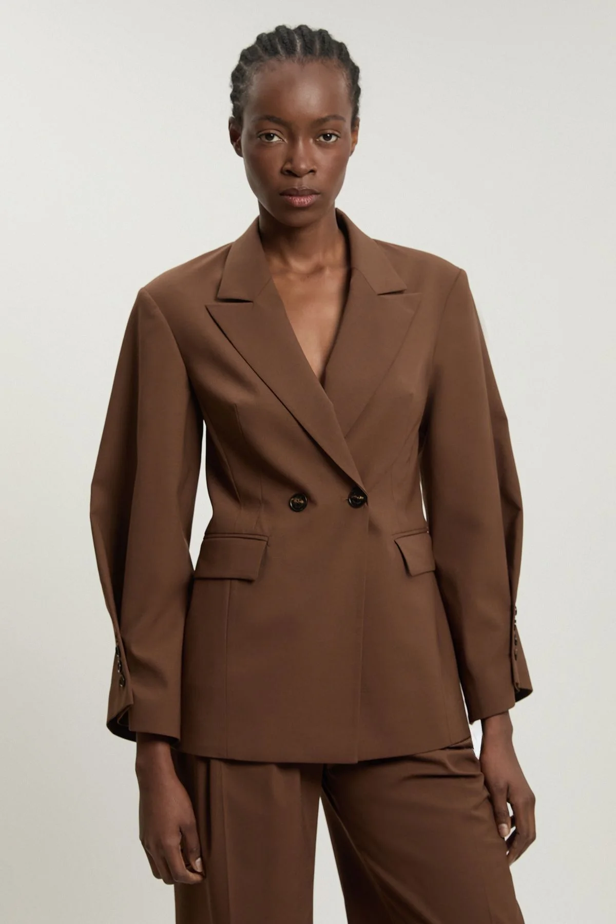 Tailored Strong Shoulder Double Breasted Blazer - 1