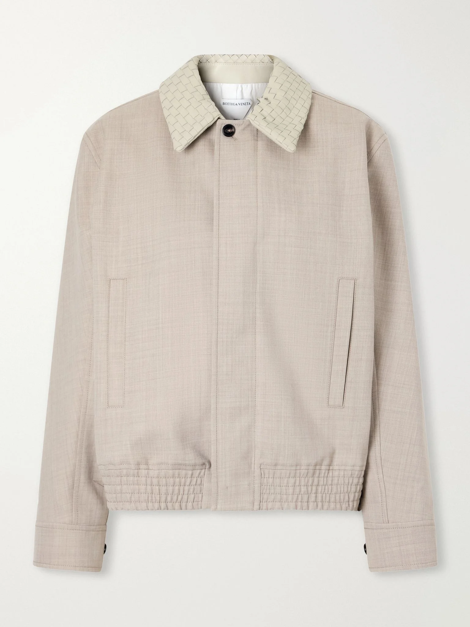 Intrecciato leather-trimmed cotton and linen-blend jacket Beige - 1