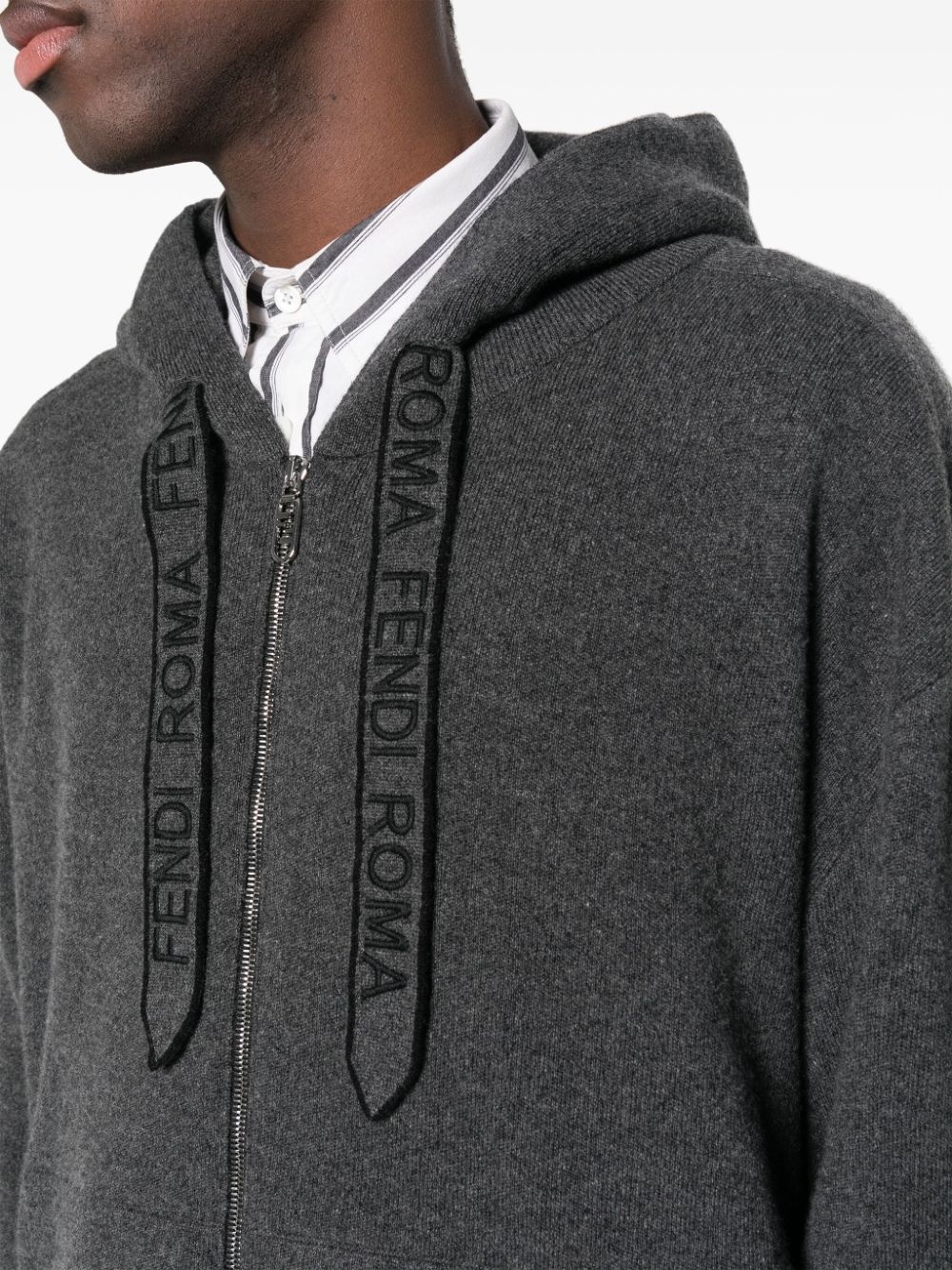 logo-embroidered hooded cashmere cardigan - 5