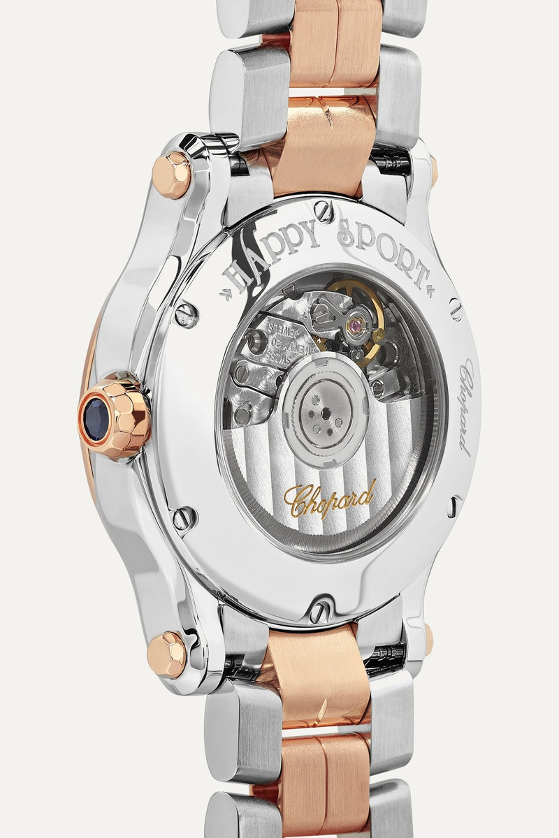 행복한 스포츠 자동적인 30mm 18-karat 장미 금, 스테인리스 및 다이아몬드 시계 4