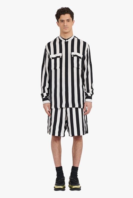 Oversized black and white striped cuprammonium shirt - 4