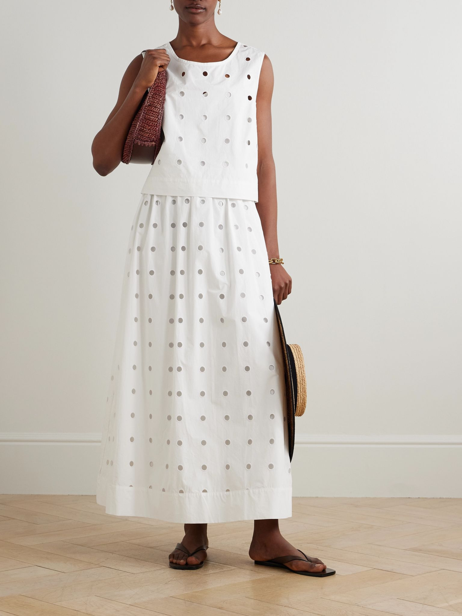 Peggy broderie anglaise cotton-poplin midi skirt White - 2
