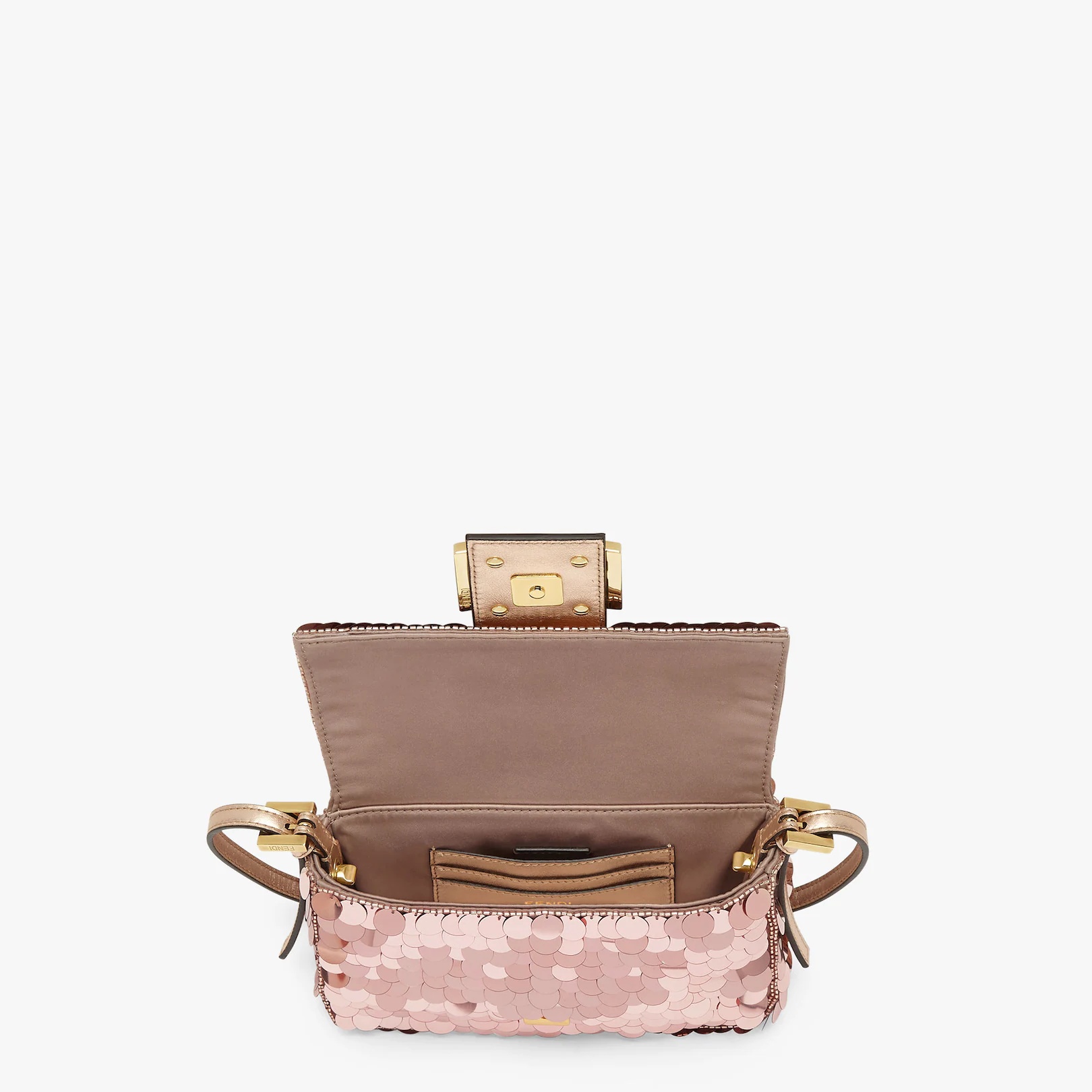 Small 1997 Baguette bag with all-over pink metallic sequin embroidery, embellished with an FF clasp. - 4