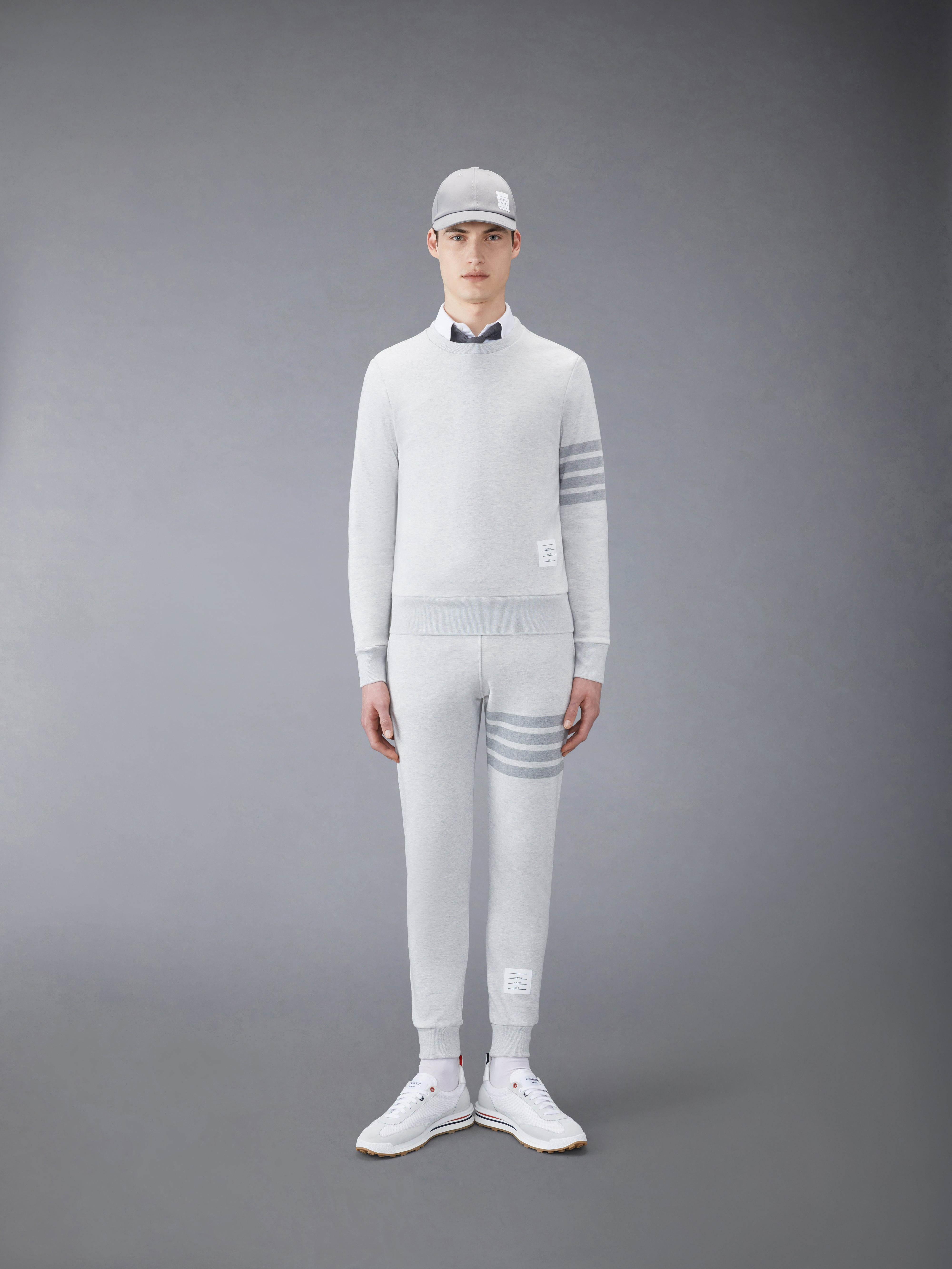 Pastel Grey Loopback Terry Tonal 4-Bar Relaxed Fit Crew Neck Sweatshirt - 3