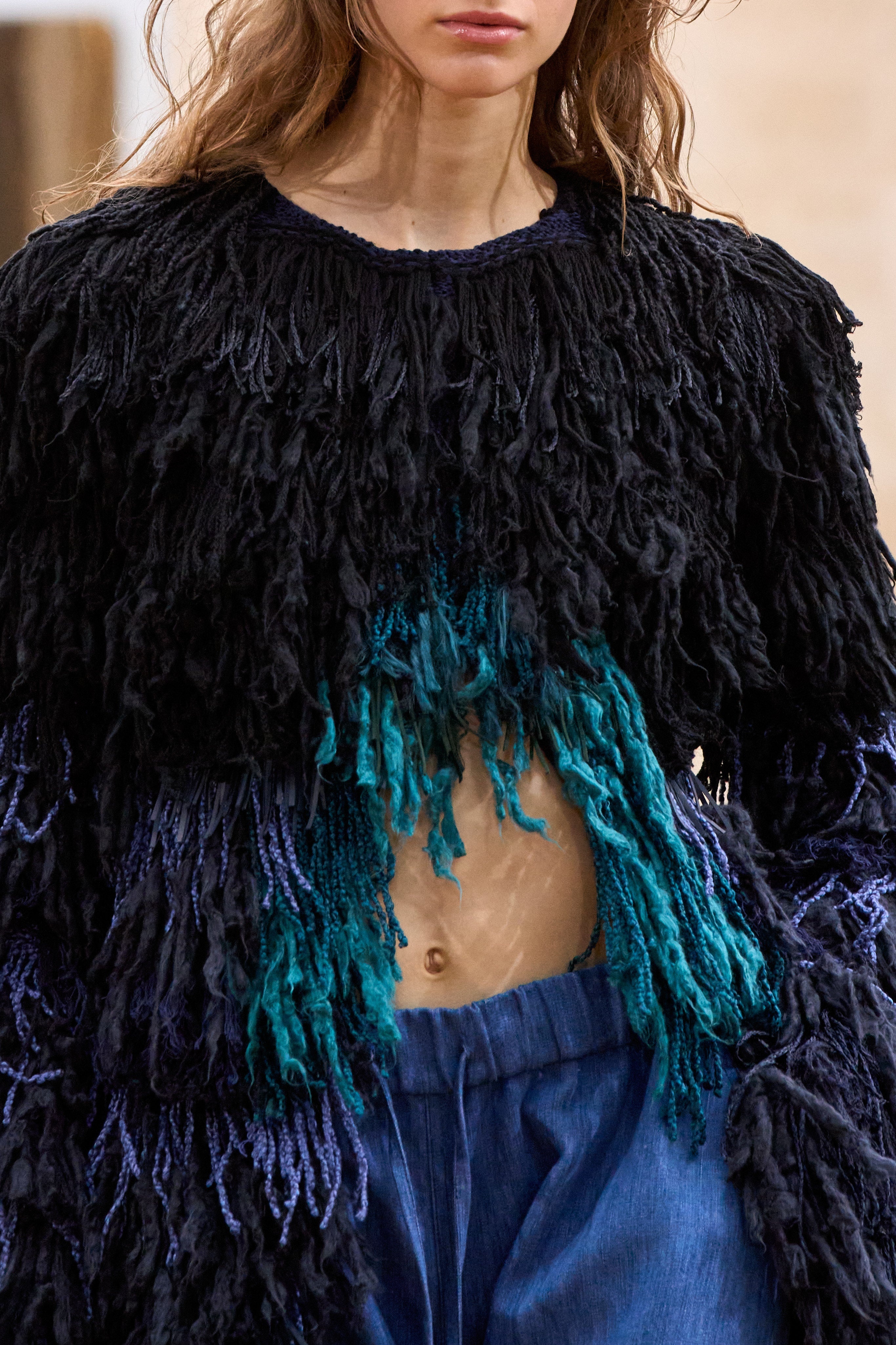 Minerva Fringe Coat in Navy Multi Silk - 3