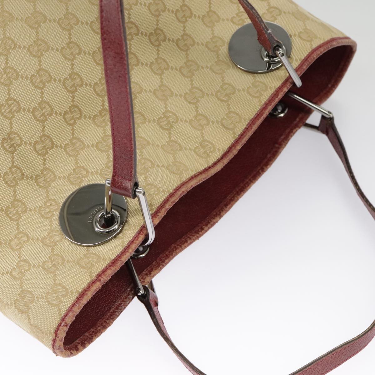GUCCI GG Canvas Tote Bag Beige Silver Red - 6