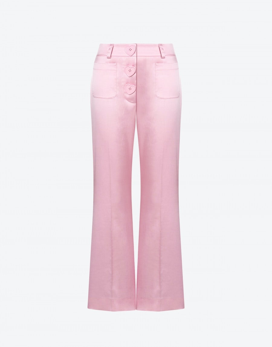 HEART BUTTONS STRETCH SATIN TROUSERS - 1