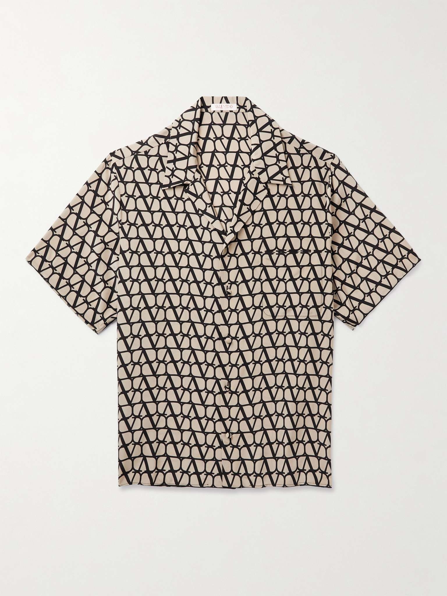 Camp-Collar Logo-Print Silk Crepe de Chine Shirt - 1