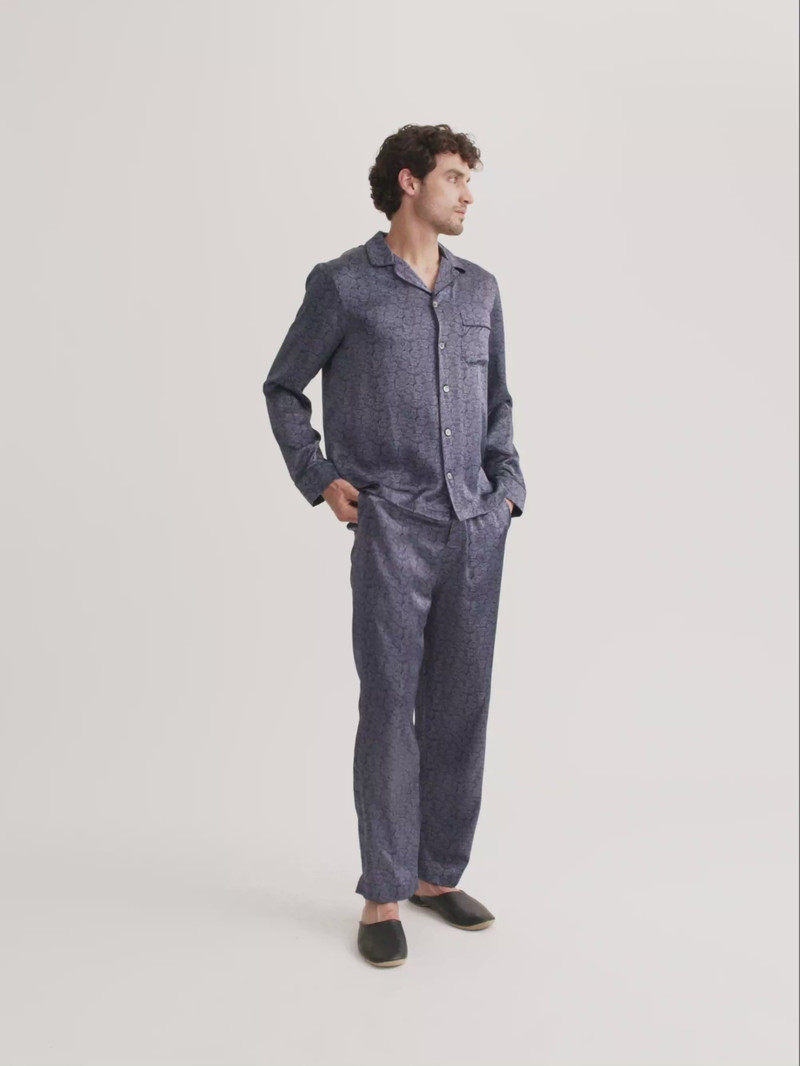Derek Rose Men's Silk Pajamas Navy Blue Rose outlook