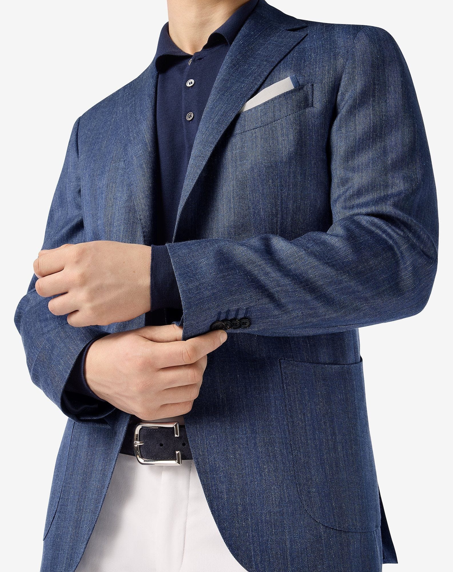Denim blue wool, silk and linen jacket - 5
