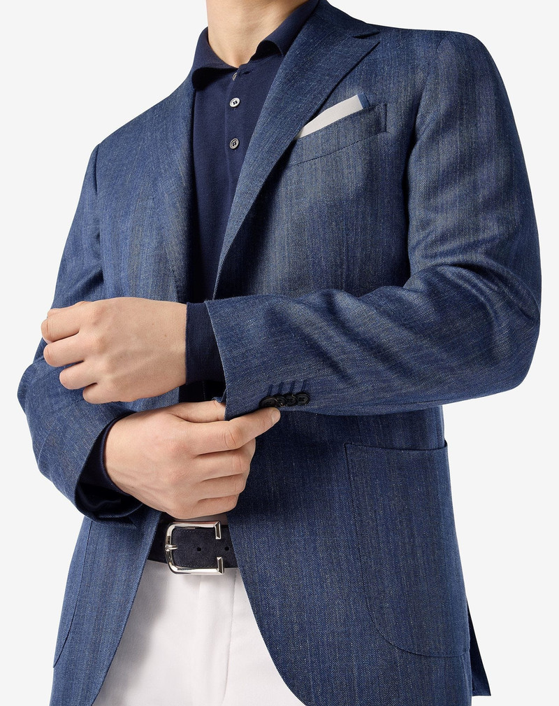 Denim blue wool, silk and linen jacket 5