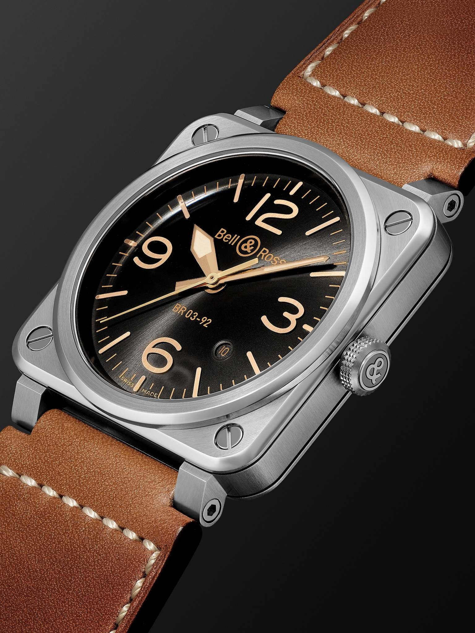 BR 03-92 Golden Heritage Limited Edition Automatic 42mm Stainless Steel and Leather Watch, Ref. No.  - 4