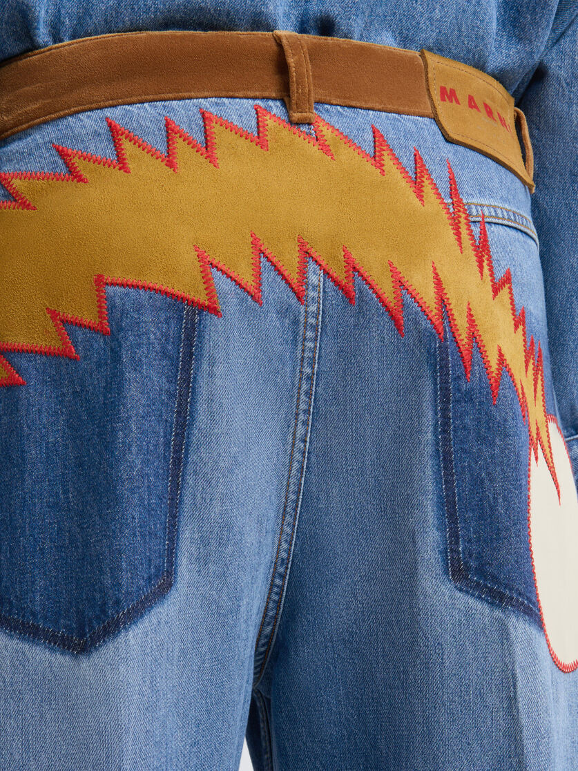 BLUE DENIM TROUSERS WITH VELVET WAISTBAND - 4