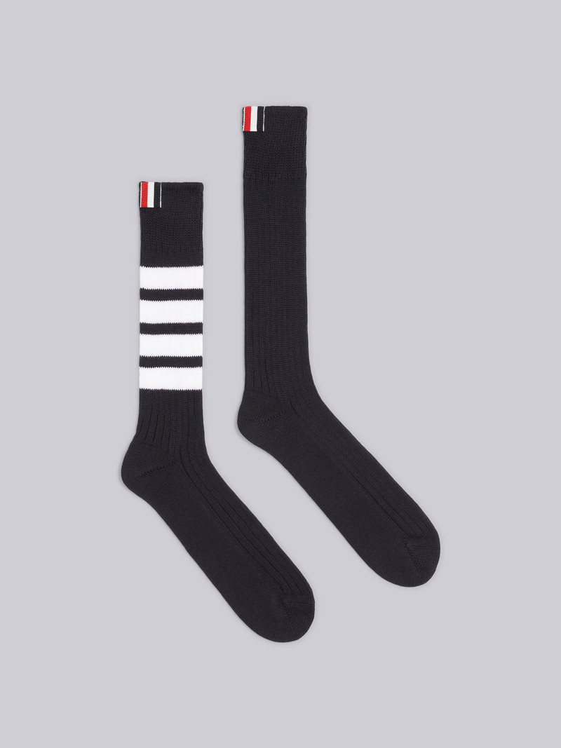 Navy Thick Wale Cotton Chunky Rib Mid-Calf 4-Bar Socks 1