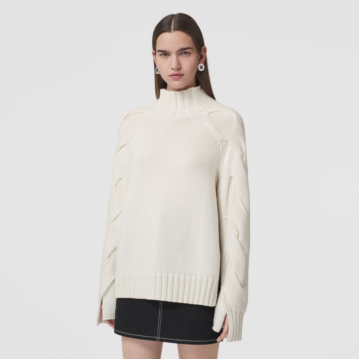 Cable Knit Cashmere Funnel Neck Sweater - 2