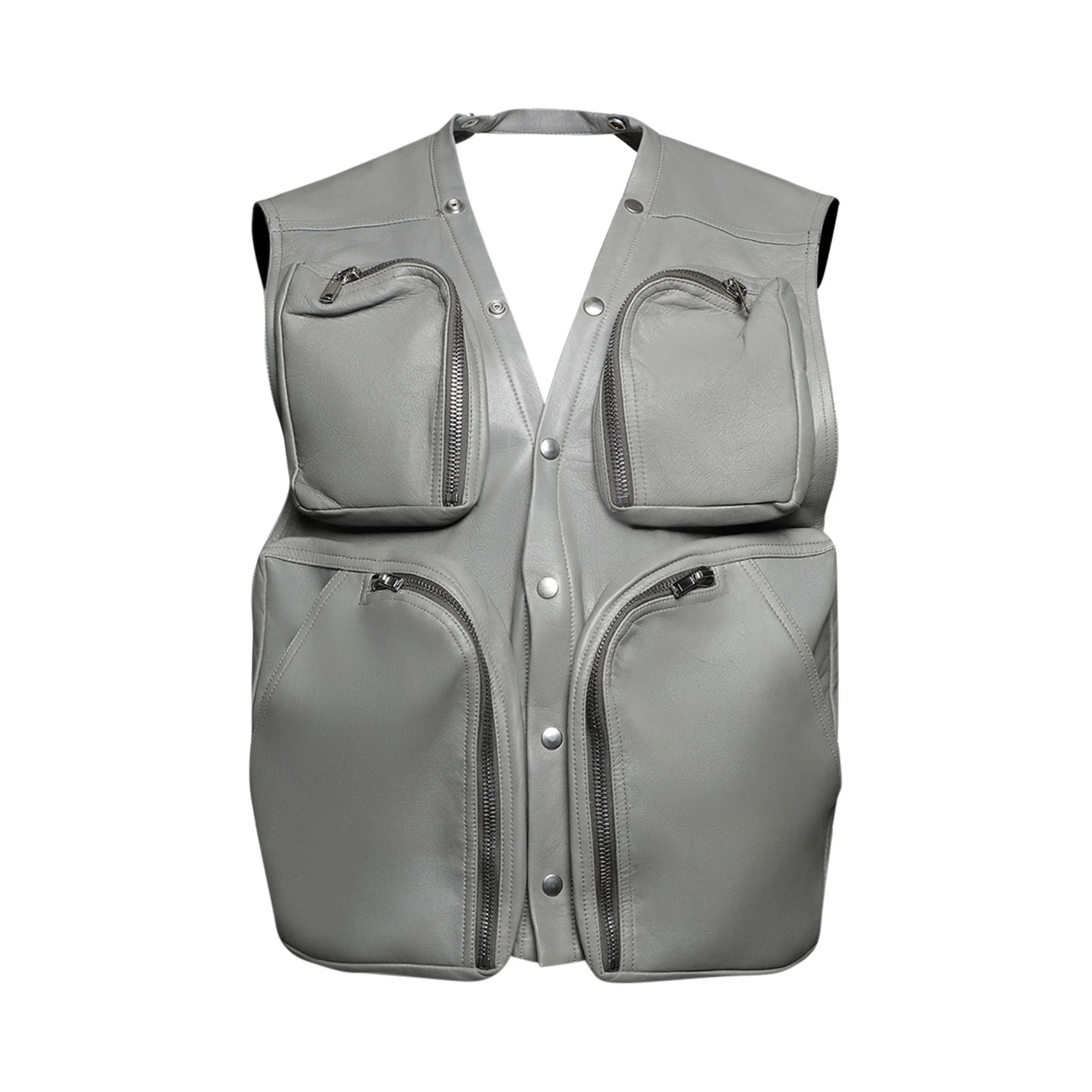 Rick Owens Leather Padded Cargo Vest 'Washed Indigo' - 1