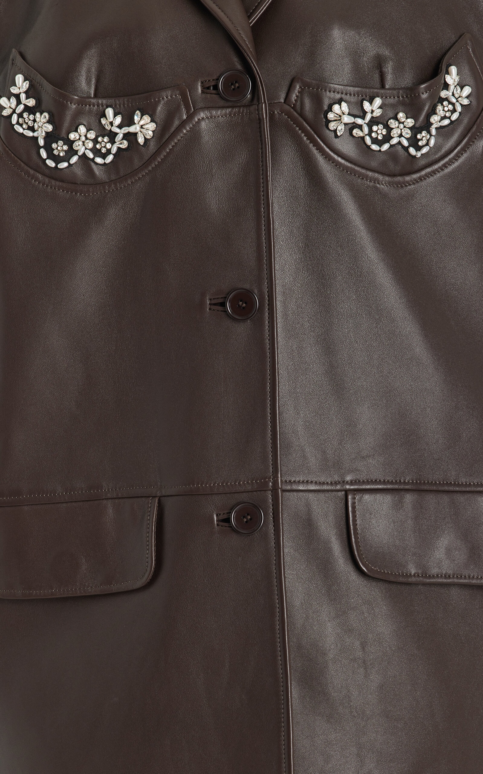 Embroidered Leather Coat multi - 5