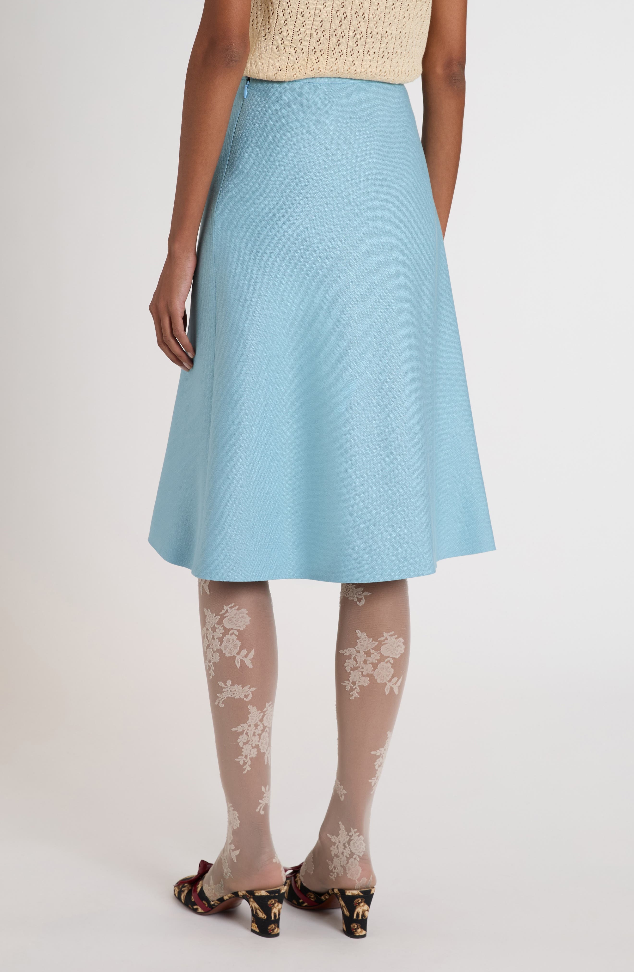 Valentino Garavani V-Detail Crepe A-Line Canvas Skirt in Grey/Blue at Nordstrom - 3
