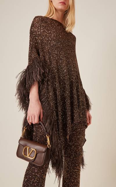 Valentino Feather-Trimmed Paillette Poncho brown outlook
