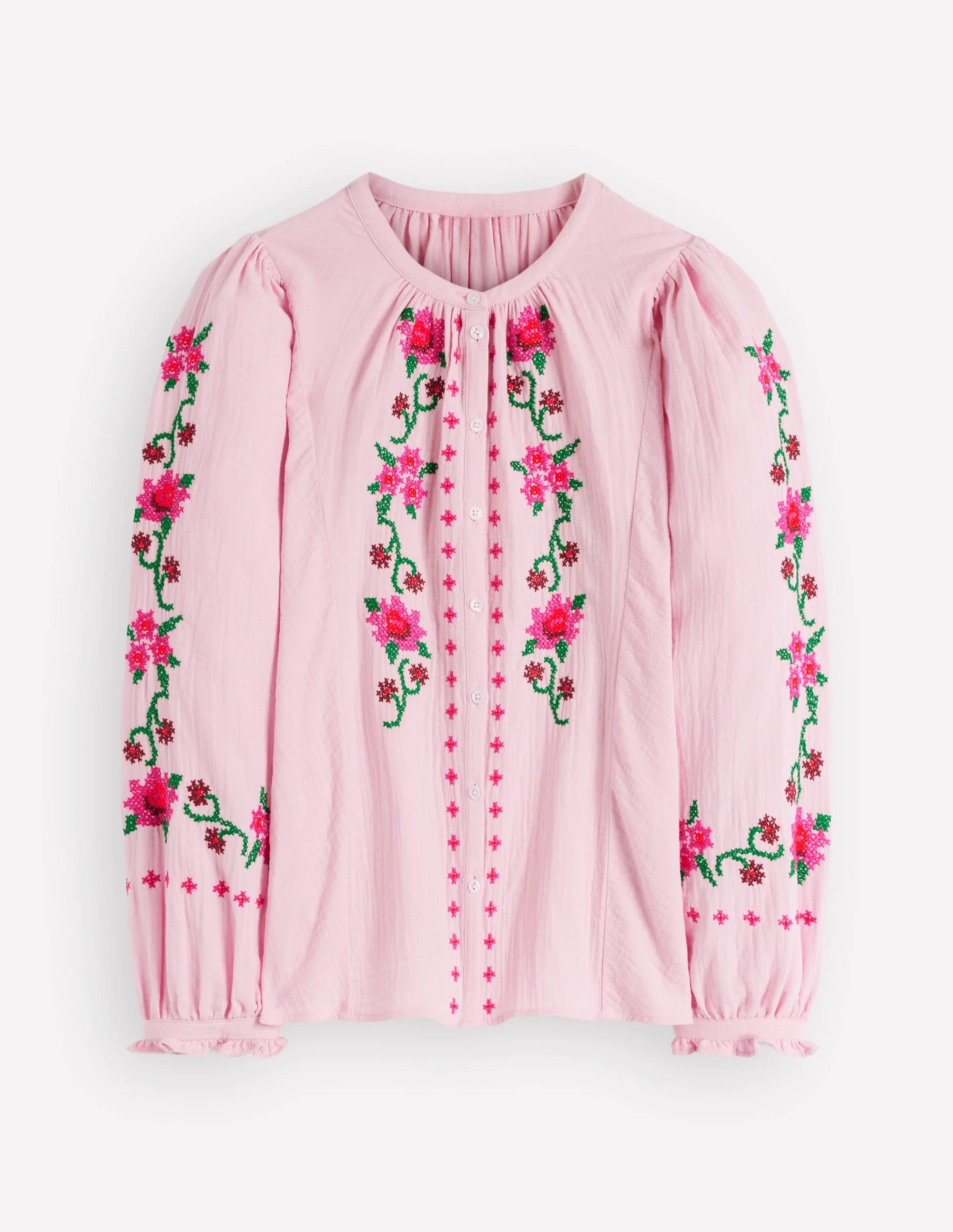 Camille Double Cloth Top-Spring Blossom Pink Embroidery - 1