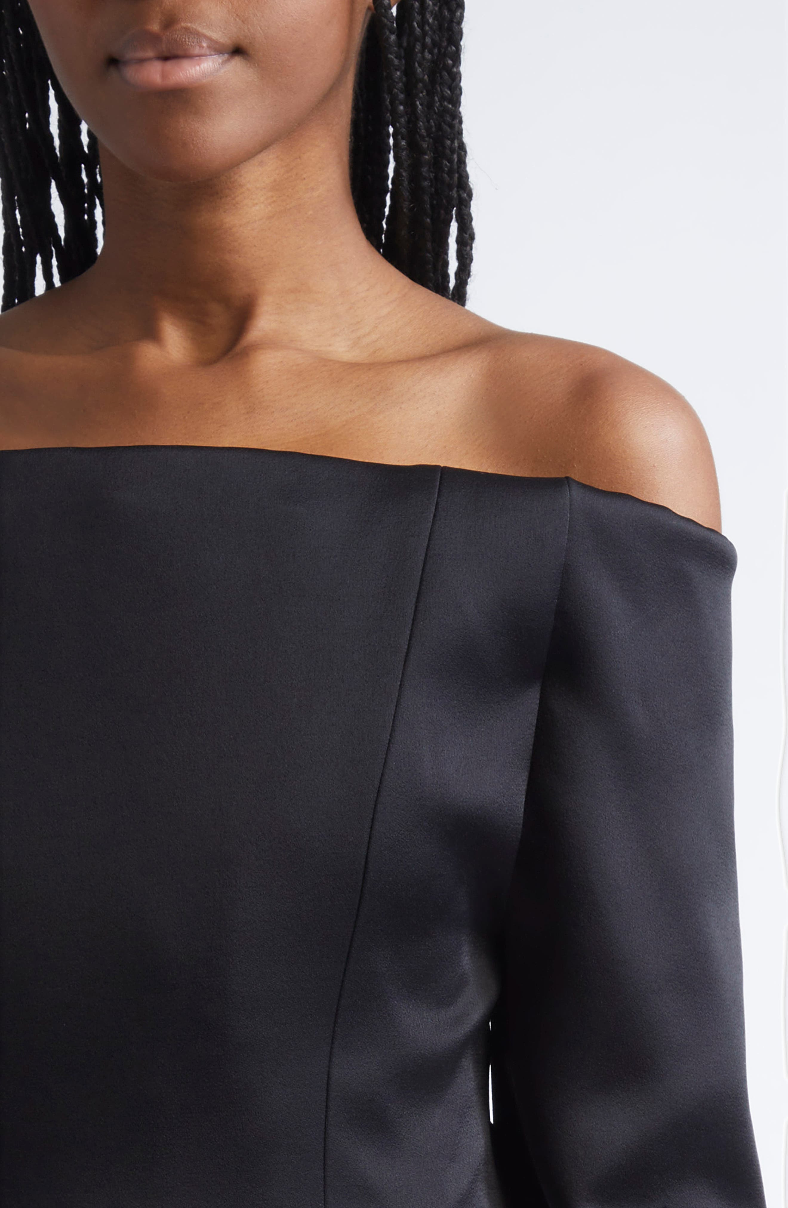 Stella McCartney Off the Shoulder Long Sleeve Satin Minidress in Black at Nordstrom - 4